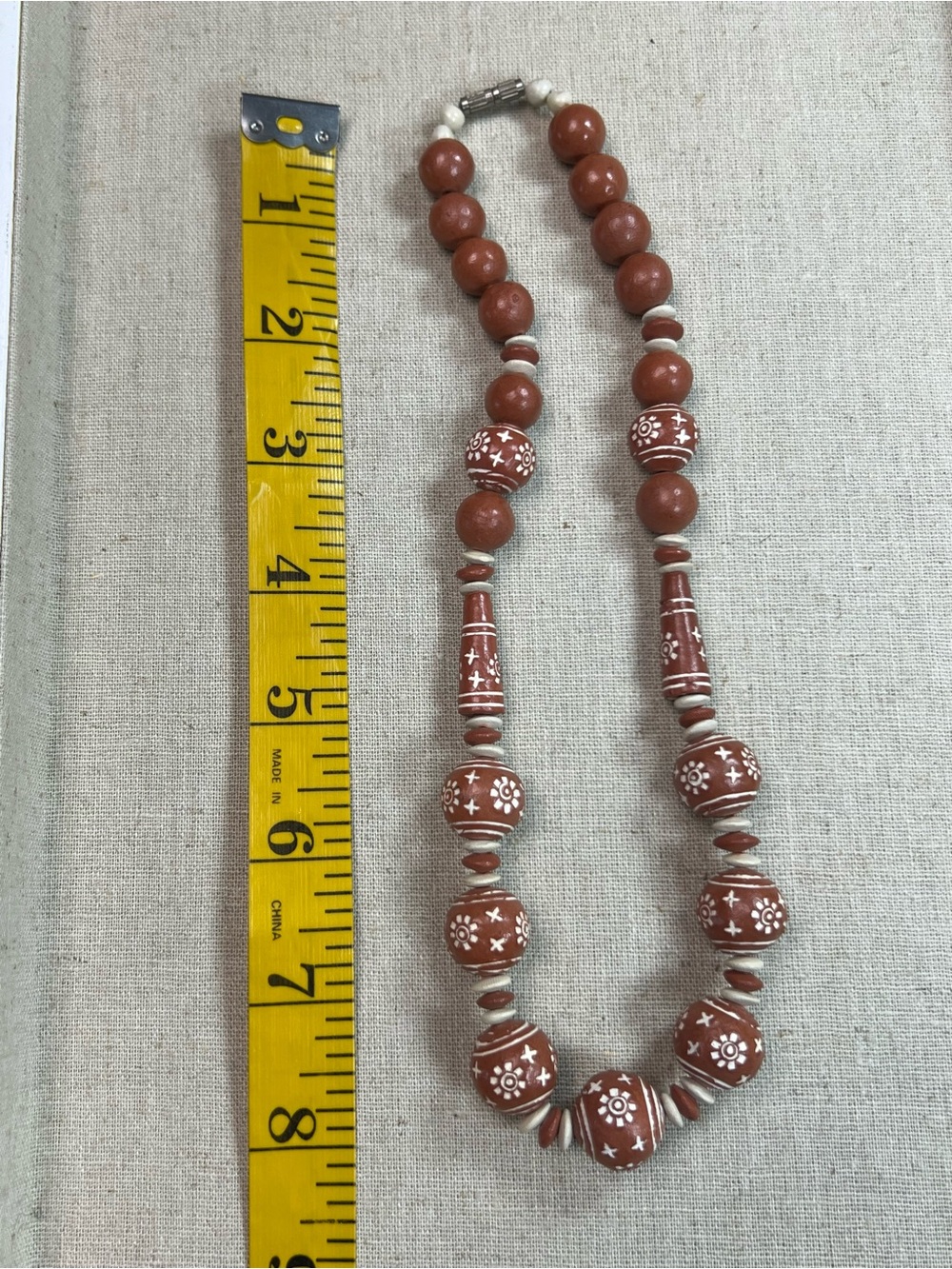 Vintage Terracotta Colored Floral Bead Necklace - Picture 11 of 11